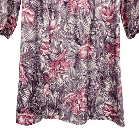 Vintage 70s Boho Floral Mini Dress Women's Medium Purple Pink Long Sleeve - Picture 9 of 10